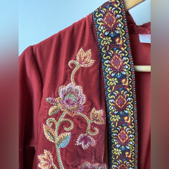 BELLE KIM GRAVEL Velvet Floral Embroidered Open Cardigan Jacket Boho Kimono XXS - Picture 3 of 8